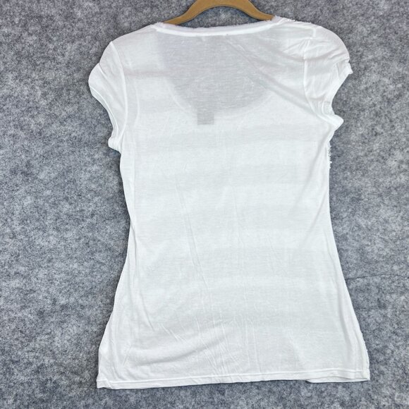 White House Black Market Womens XS Chic White Silver Sequin Striped T-Shirt NWT - Picture 3 of 8